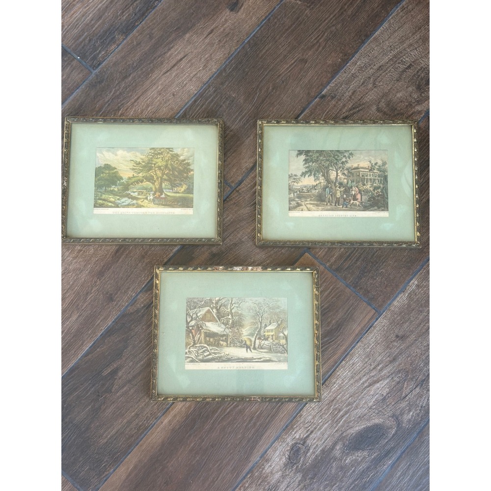 Set of 3 Framed Vintage Currier & Ives Prints 10x8